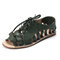 Large Size Women Hollow Gladiator Strappy Flat Sandals - Green