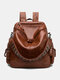 Vintage Exquisite Hardware Decor Detachable Shoulder Strap Multi-Pockets Wearable Breathable Backpack - Brown