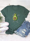 Cartoon Avocado Print Short Sleeve T-shirt For Women - Green