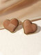 Mini pinos de metal em forma de coração simples 3D na moda Brincos - Café