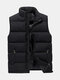 Stand Colllar Solid Color Down Padded Quilted Coat Vest for Men   - Black