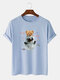 Mens Cartoon Astronaut Bear Print 100% Cotton Casual Short Sleeve T-Shirt - Blue