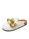 Women Metal Decoration Casual Comfortable Flat Backless Slippers - White