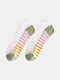 3 Pairs Women Cotton Glass Silk Peach Letters Stripes Pattern Jacquard Breathable Socks - #02