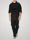 Mens Solid Long Sleeve Muslim Two Pieces Outfits - Black