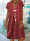 Polka Dot Short Sleeve Loose Casual Dress For Women - Wine Red