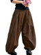 Drop Crotch Elastic Wasit Pockets Plus Size Pants - Coffee