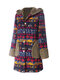 Abrigo largo con capucha de patchwork de lana con estampado étnico Plus - Armada