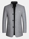 Mens Solid Stand Collar Single Breasted Woolen Overcoats With Pocket - Gray