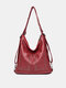 Women Vintage Faux Leather Solid Color Multi-Carry Backpack - Wine Red