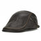 Mens Solid Genuine Leather Cowhide Flat Caps Beret Hat Casual Windproof Warm Forward Caps Adjustable - Coffee