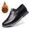 Men Pure Color Comfy Slip-on Slip Resistant Casual Leather Shoes - Black(Plush)