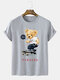 Mens Cartoon Bear Skateboard Print Crew Neck Cotton Preppy Short Sleeve T-Shirts - Gray