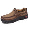 Men Non Slip Wear Resistant Slip On Outdoor Casual Leather Shoes - Khaki
