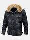 Mens Vintage Denim Fur Collar Multi Pockets Windproof Warm Jackets - Black