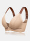 Women Front Closure Contrast Lace Jacquard Seamless Wireless Breathable Bra - Nude