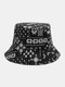 Unisex Double-sided Cashew Floral Pattern Fashion Sunshade Cotton Bucket Hat - Black