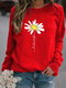 Flower Print Long Sleeve Casual O-neck Sweatshirt For Women - Red