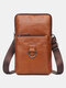 Men Genuine Leather Cow Leather Vintage Business 6.5 Inch Phone Bag Crossbody Bag Waist Bag Sling Bag - Brown