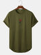 Mens Rose Floral Print High Low Sport Short Sleeve T-Shirts - Army Green