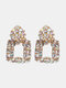 Vintage Trendy Inlaid Geometric Colorful Rhinestones Hollow Square-shaped Alloy Studs Earrings - #01