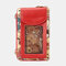 Women Bear Pattern 12 Card Slots Phone Purse Crossbody Bag - Red