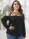Off Shoulder Long Sleeve Plus Size Sexy Blouse for Women - Black