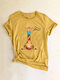 Cartoon Giraffe Printed Short Sleeve O-Neck T-shirt - Yellow