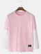 Mens Cotton Patchwork Solid Color Casual Thin Long Sleeve T-Shirts - Pink