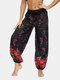 Bohemian Butterfly Cherry Flower Print Sports Yoga Bloomers Pants - Black#3
