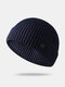 Men Knitted Solid Color Letter Label All-match Warmth Brimless Beanie Landlord Cap Skull Cap - Navy