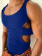 Mens Solid Sexy Side Hollow Knitted Pit Striped Tank Top - bleu