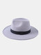 Women Woolen Solid Color Webbing Decoration Vintage Breathable Top Hat Fedora Hat - Gray