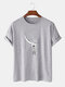 Mens Cotton Astronaut Print Solid Color Light Round Neck T-Shirts - Grey