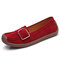 Women Buckle Decoration Comfy Soft Sole Casual Loafers - Red