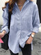 Solapa de manga larga con botones en el frente y bolsillo con estampado de rayas Camisa - azul