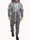 Mens Casual Hooded Jackets Loungewear Slim Siamese Sweater Hooded Overalls Sports Jumpsuits - Grey