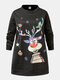 Plus Size Lovely Christmas Cartoon Elk Print O-neck Sweatshirt - Black
