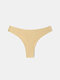 Women Solid Color Seamless Ice Silk Comfortable Low Waist Thongs Panty - Nude