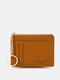 Women Faux Leather 8 Card Slot Zipper Card Holder Mini Keychain Short Wallet - Brown