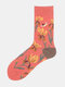 5 Pairs Women Cotton Variety Of Colorful Calico Pattern Jacquard Breathable Deodorant Socks - Orange Pink
