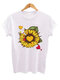 Sunflower Heart Print Short Sleeve T-shirt For Women - White