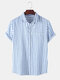 Men Cotton Basic Striped Printed Chest Pocket Casual Shirt - Blue