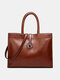 Women Retro Multi-pocket Large Capacity Handbag Shoulder Bag Tote - Dark Brown