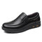 Men Cow Leather Non Slip Comfy Slip On Casual Shoes - Black
