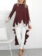 Women's T Shirt Lace Patchwork High Low Long Sleeve Top - Wine Red