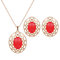 Elegant Jewelry Set Opal Hollow Oval Necklace Earrings Set - Red
