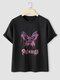 Camiseta informal de manga corta con gráfico de letra de mariposa Cuello - Negro