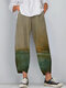 Landscape Print Corduroy Splited Elastci Waist Pants For Women - Green