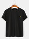95% Cotton 5 Colors Frosted Embroidery Home Casual T-shirt - Black